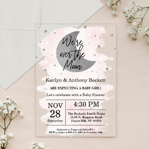 Over The Moon   Girls Baby Shower Acrylic Invitations