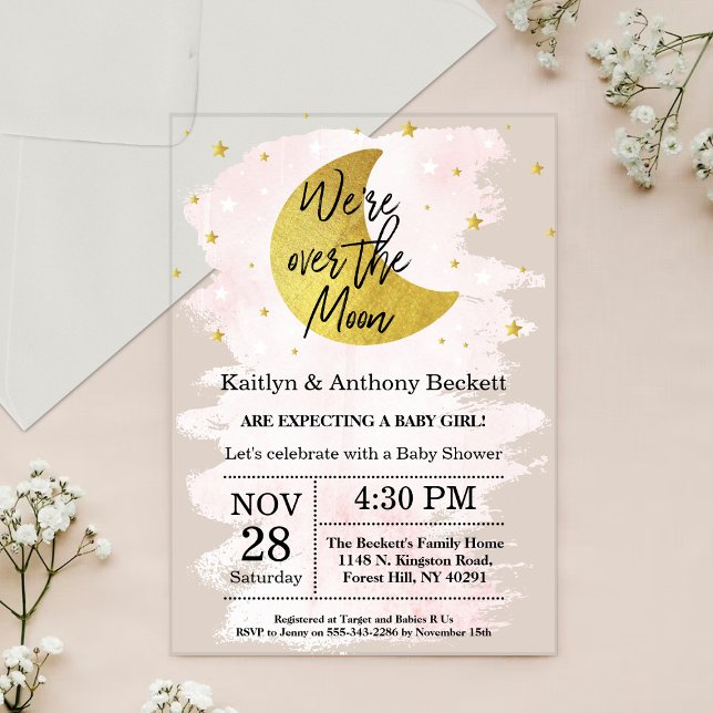 Over The Moon | Girls Baby Shower Acrylic Invitations (Creator Uploaded)