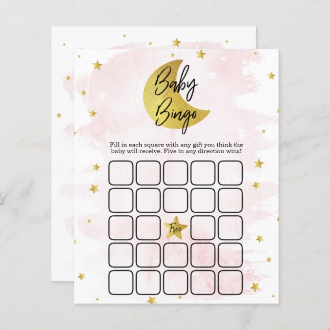 Over The Moon | Girls Baby Shower Bingo (Front/Back)