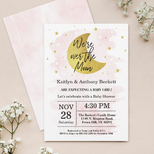 Over The Moon Girls Baby Shower Invitation