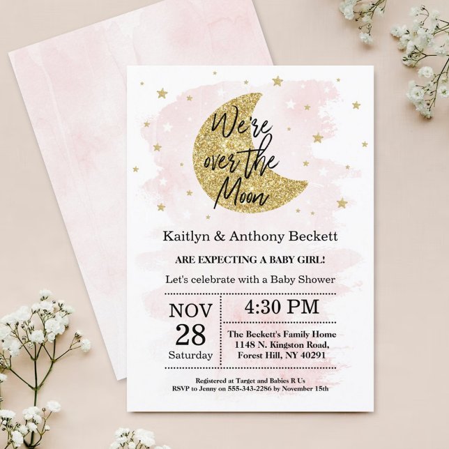 Over The Moon | Girls Baby Shower Invitation (Creator Uploaded)