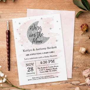 Over The Moon   Girls Baby Shower Invitation