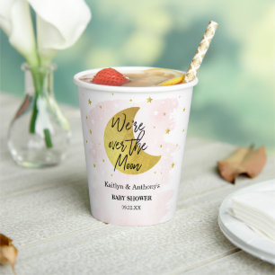 Over The Moon Girls Baby Shower Paper Cups