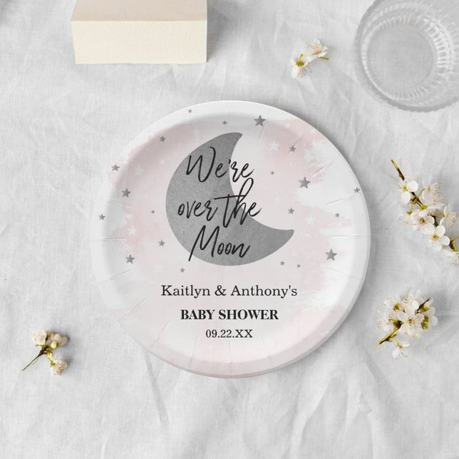 Over The Moon | Girls Baby Shower Paper Plate (Creator Uploaded)
