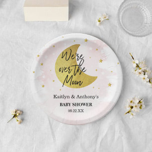 Over The Moon   Girls Baby Shower Paper Plate