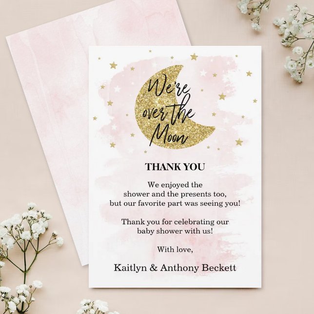 Over The Moon | Girls Baby Shower Thank You Card (Creator Uploaded)