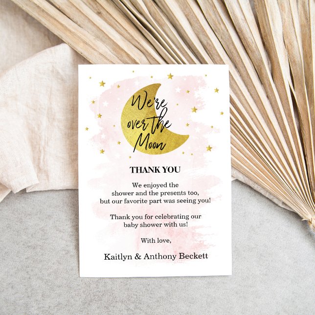 Over The Moon | Girls Baby Shower Thank You Card (Creator Uploaded)