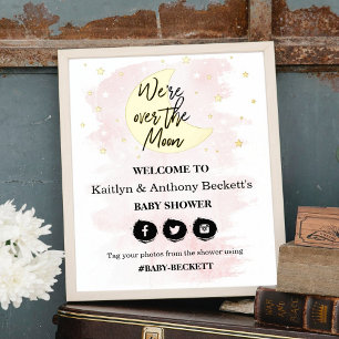 Over The Moon   Girls Baby Shower Welcome Sign
