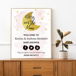 Over The Moon Girls Baby Shower Welcome Sign
