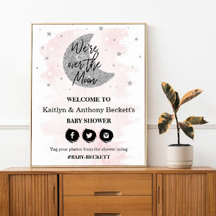 Over The Moon Girls Baby Shower Welcome Sign