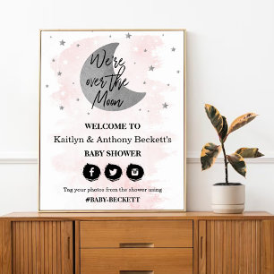 Over The Moon Girls Baby Shower Welcome Sign