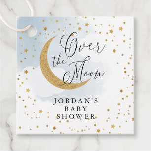 Over the Moon Gold & Blue Baby Shower Hanging Favour Tags