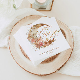 Over the moon gold floral moon baby shower napkin