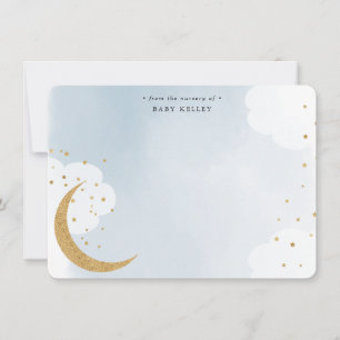 Over the Moon Gold Glitter, Blue Personalised Flat Card