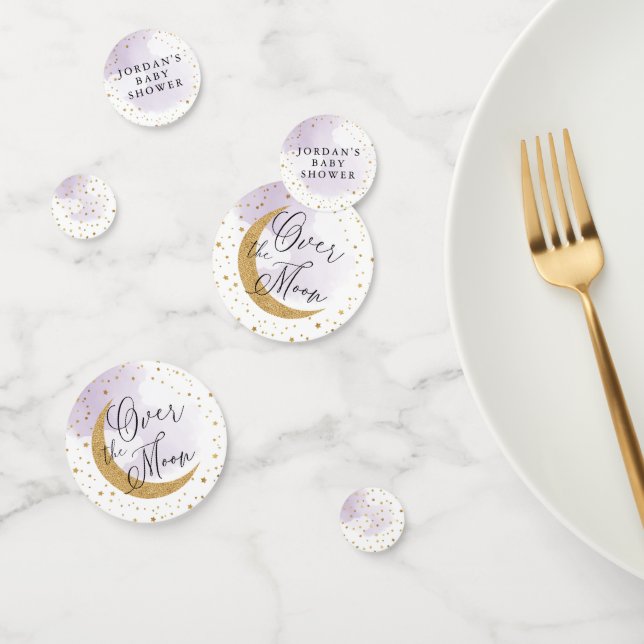 Over the Moon, Gold Glitter Purple Baby Shower Confetti (Group)