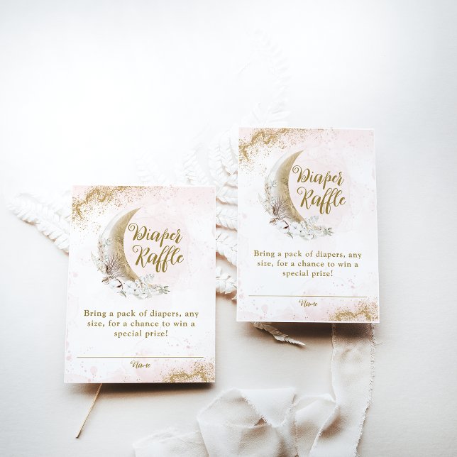 Over the Moon Gold Pink Baby Girl Shower Diaper Enclosure Card (Creator Uploaded)