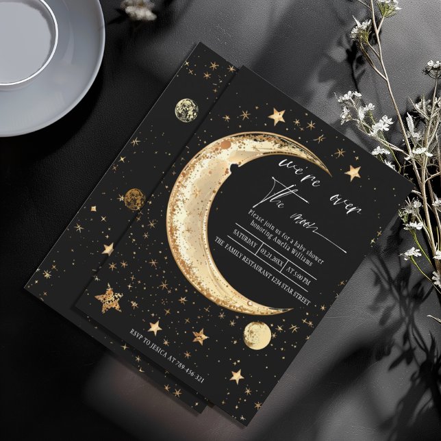 Over the Moon Gold Sky Baby Shower Invitation (Creator Uploaded)