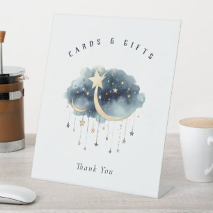 Over the Moon Gold Stars Baby Shower Cards & Gifts Pedestal Sign