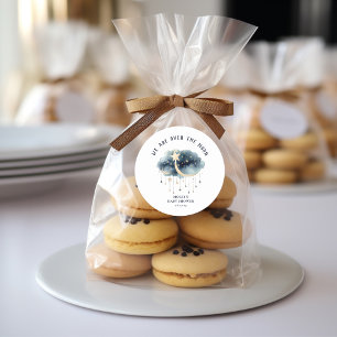 Over the Moon Gold Stars Baby Shower Classic Round Sticker