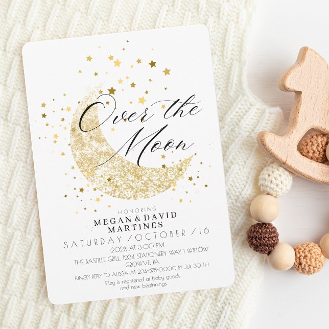 Over the Moon gold stars  Baby Shower  Invitation (Creator Uploaded)