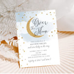Over the Moon Gold Stars Blue Baby Shower Invitation<br><div class="desc">This beautiful invitation features a simple moon and stars design and a script heading.  Customize the text on the template form.  Select the option to customize further to change the font style,  color and size.</div>