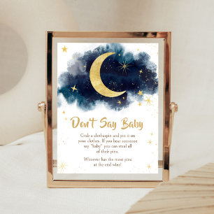 Over the Moon Gold Stars Blue Don't Say Baby Poster