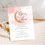 Over the Moon Gold Stars Pink Baby Shower Invitation<br><div class="desc">This beautiful invitation features a simple moon and stars design and a script heading.  Customise the text on the template form.  Select the option to customise further to change the font style,  colour and size.</div>