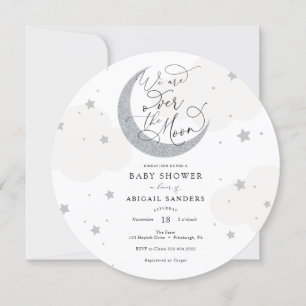 Over the Moon Grey Baby Shower Invitation