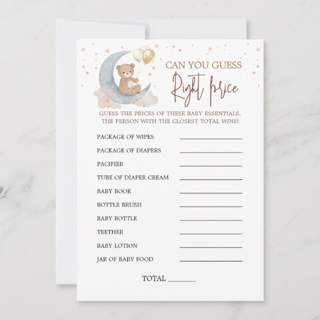 Over the Moon Guess Right Price Game Card (Front)