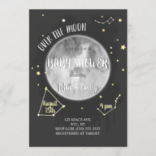 Over The Moon Moon & Stars Baby Shower Invitation