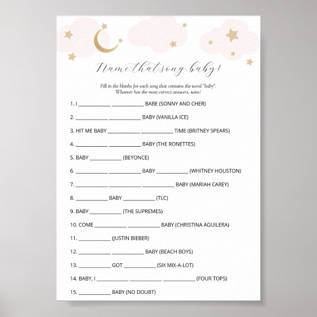 Over the Moon Name that Song Baby Shower Game  Poster (Front)