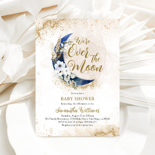 Over the Moon Navy Blue Photo Baby Boy Shower Invitation
