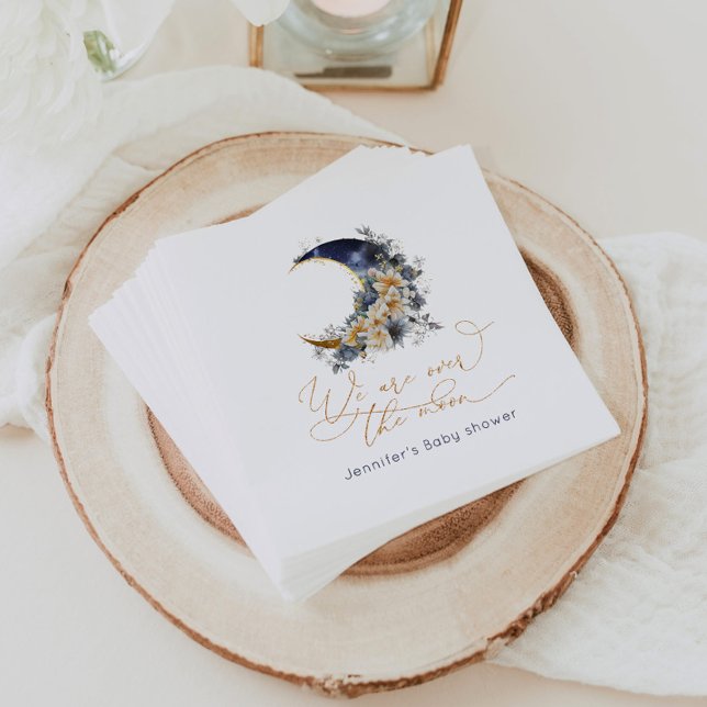 Over the moon navy gold foil baby shower napkin (Creator Uploaded)