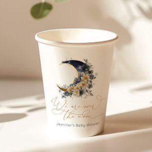 Over the moon navy gold foil baby shower paper cups
