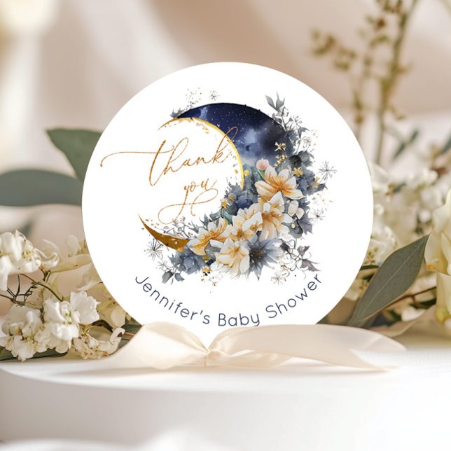 Over the moon navy gold foil thank you classic round sticker (Creator Uploaded)