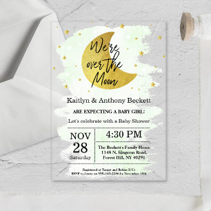 Over The Moon Neutral Baby Shower Acrylic Invitations