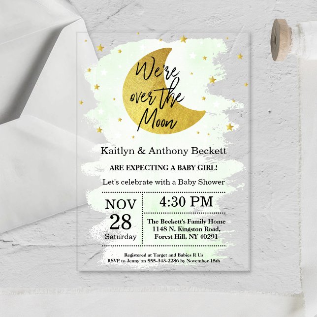 Over The Moon | Neutral Baby Shower Acrylic Invitations (Creator Uploaded)