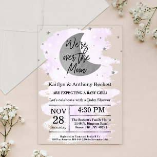 Over The Moon   Neutral Baby Shower Acrylic Invitations