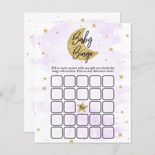 Over The Moon | Neutral Baby Shower Bingo (Front/Back)