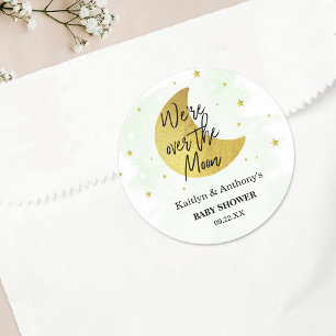Over The Moon   Neutral Baby Shower Classic Round Sticker