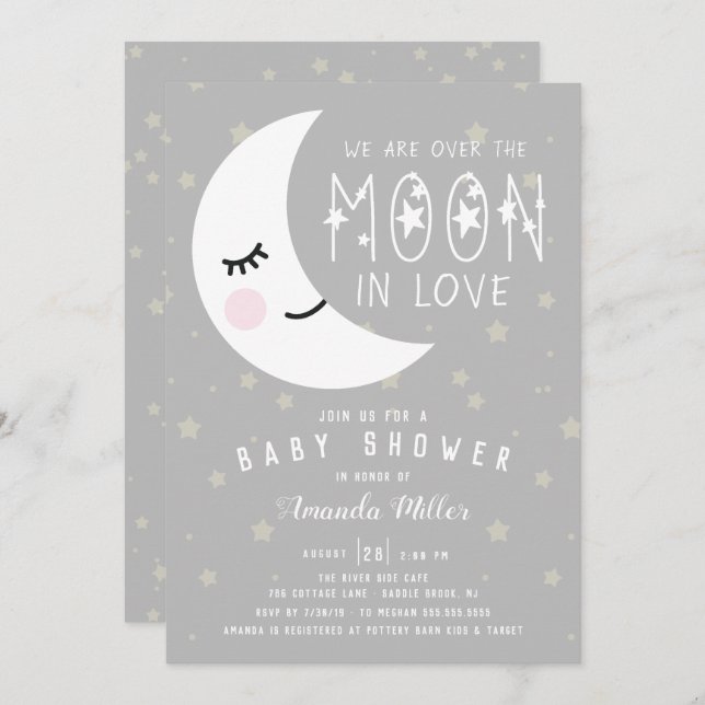 Over The Moon Neutral Baby Shower Invitation (Front/Back)