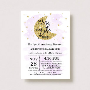 Over The Moon   Neutral Baby Shower Invitation