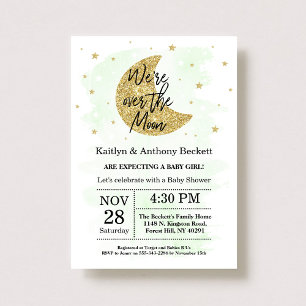 Over The Moon   Neutral Baby Shower Invitation