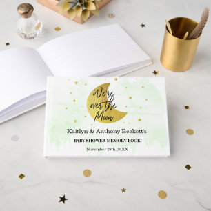 Over The Moon   Neutral Baby Shower Memory Guest Book