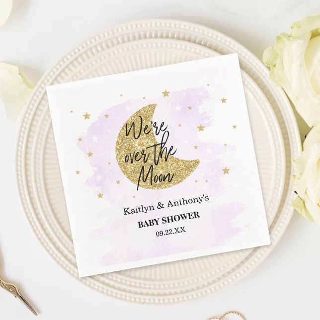 Over The Moon | Neutral Baby Shower Napkins (Creator Uploaded)