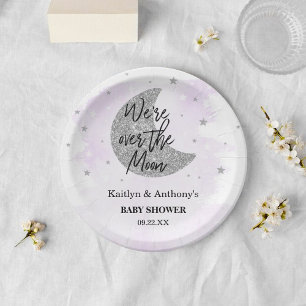 Over The Moon   Neutral Baby Shower Paper Plate