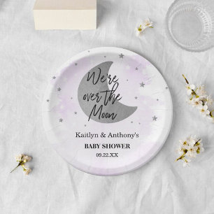 Over The Moon   Neutral Baby Shower Paper Plate