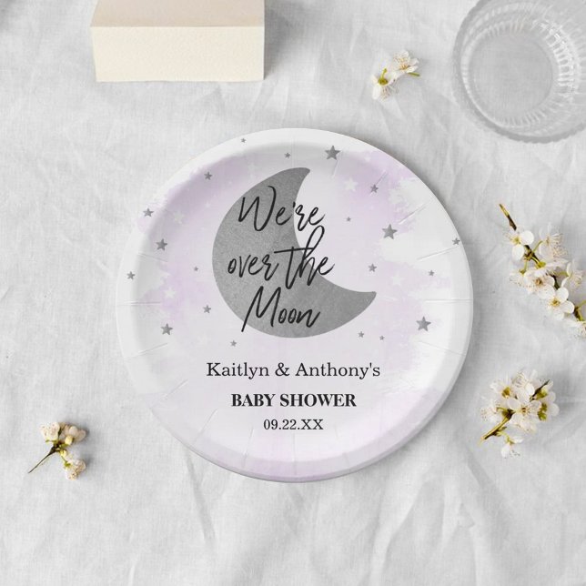 Over The Moon | Neutral Baby Shower Paper Plate (Creator Uploaded)