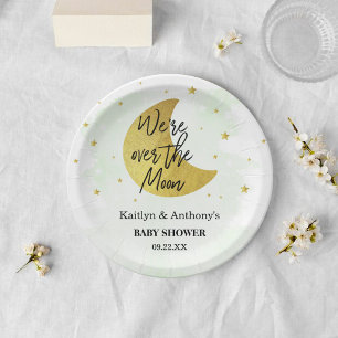 Over The Moon Neutral Baby Shower Paper Plate