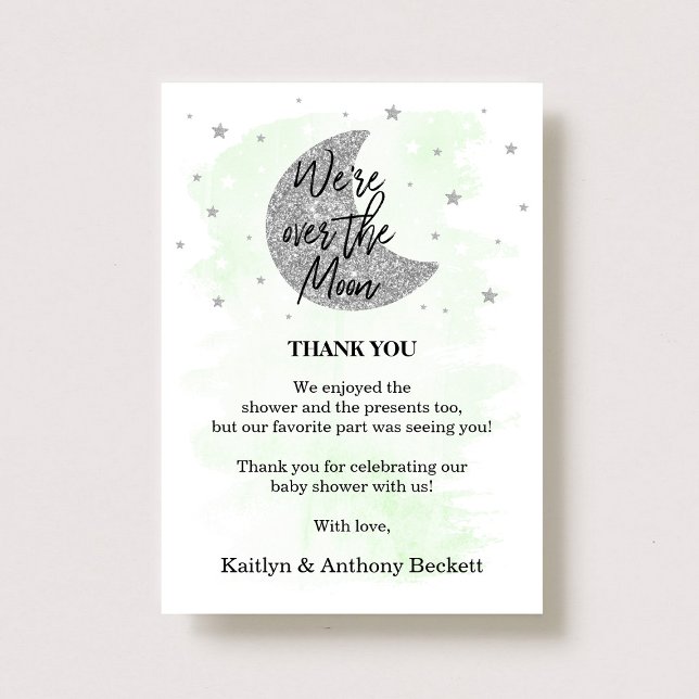 Over The Moon | Neutral Baby Shower Thank You Card (Creator Uploaded)